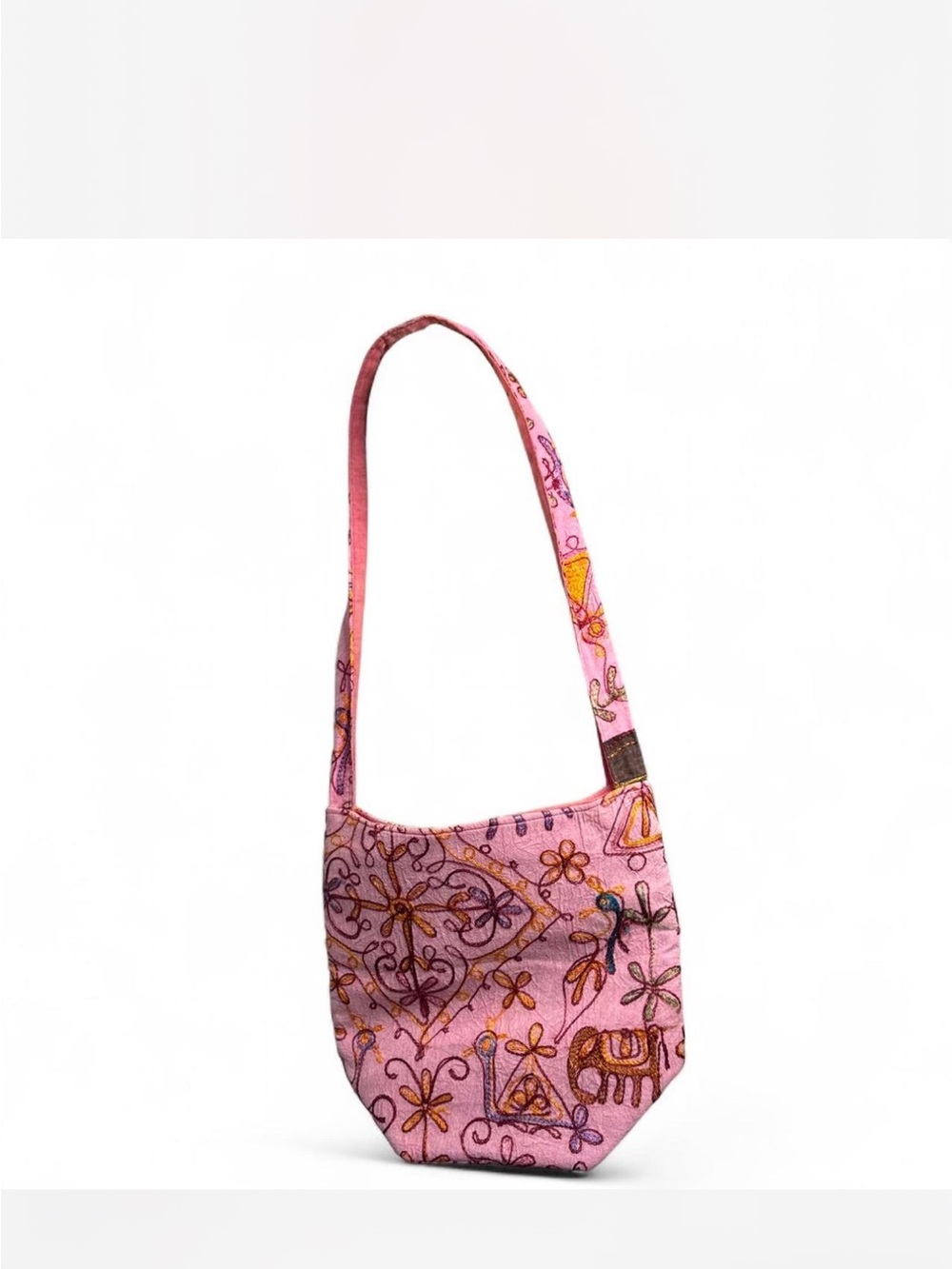Boho Pink Embroidered Shoulder Bag